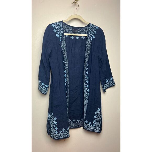 Madison Mathews Navy Linen Embroidered Open Cardigan Sz. S - Picture 1 of 4